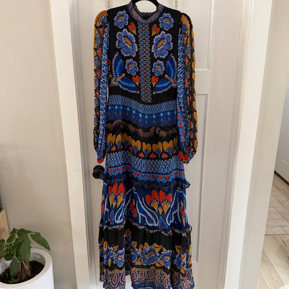 FARM Rio Black Blue Gold Floral Maxi Dress